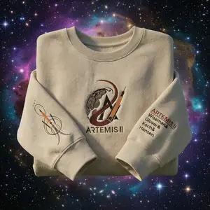 Astronaut Moon Landing Embroidered Sweatshirt, NASA Space Mission Embroidery Tee, Lunar Exploration