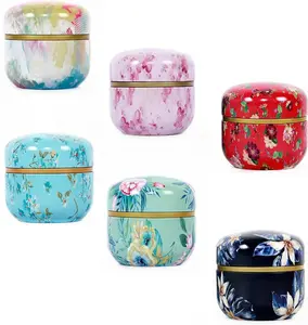 6 Pcs Airtight Tea Storage Tins 10 OZ, Vintage Style Food Containers for Loose Leaf Tea & Herbs, Coffee Beans, Spices, Sugar - Floral Embossed Design