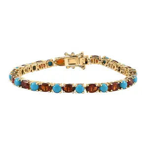 Citrine Sleeping Beauty Turquoise  925 Sterling Silver 18K Vermeil Yellow Gold Plated Tennis Bracelet for Women Jewelry Birthday Christmas Gifts Size 6.5" Ct 8.82