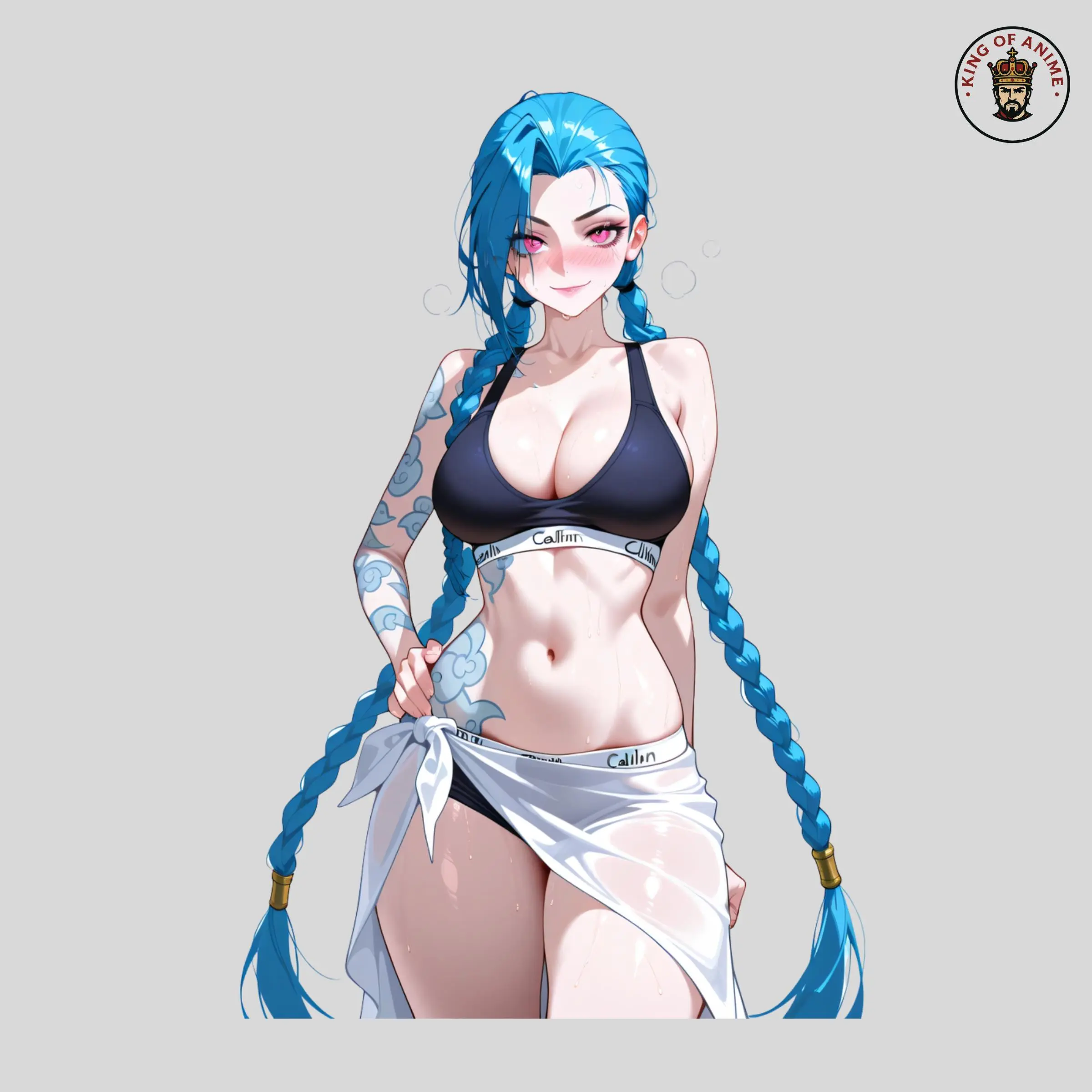 Jinx Bikini Anime Sticker, Jinx Waifu Fan Art with Unique Tattoos