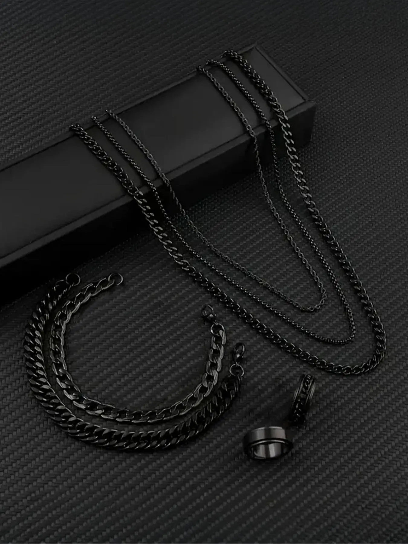 Men's Punk Style Chain Necklace & Bracelet & Ring Set, Fashion Jewelry for Party, Daily Clothing Decor, Trendy All-match & Exquisite Jewelry for Birthday Gift, Fashionable Jewelry Set, Jewellery Gift Set
