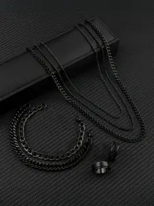 Men's Punk Style Chain Necklace & Bracelet & Ring Set, Fashion Jewelry for Party, Daily Clothing Decor, Trendy All-match & Exquisite Jewelry for Birthday Gift, Fashionable Jewelry Set, Jewellery Gift Set