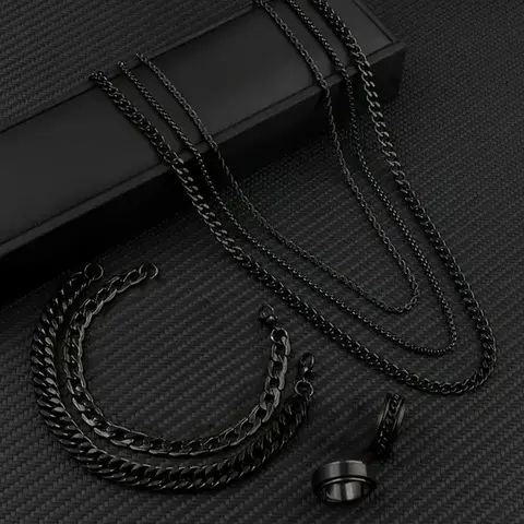 Men's Punk Style Chain Necklace & Bracelet & Ring Set, Fashion Jewelry for Party, Daily Clothing Decor, Trendy All-match & Exquisite Jewelry for Birthday Gift, Fashionable Jewelry Set, Jewellery Gift Set