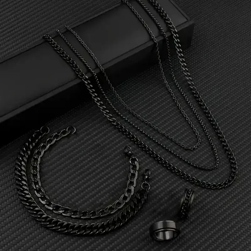 Men's Punk Style Chain Necklace & Bracelet & Ring Set, Fashion Jewelry for Party, Daily Clothing Decor, Trendy All-match & Exquisite Jewelry for Birthday Gift, Fashionable Jewelry Set, Jewellery Gift Set