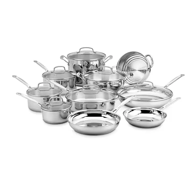 Cuisinart Chef's Stainless Steel 17-Piece Cookware Set, Complete Pots and Pans Set with Skillets, Saucepans, Stockpot & Lids, Durable Stainless Steel Kitchen Cookware for Frying, Sautéing, Boiling & More