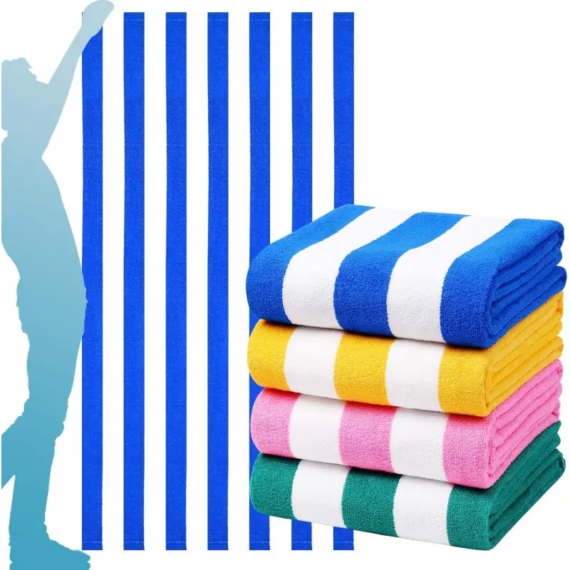 4-Pack Oversized Stripe Thin Terry Beach Towels, 72x40 in Absorbent Extra Large XL for Adults Kids, Pool/Travel Home Bathroom Towel Essentials (Clearance)