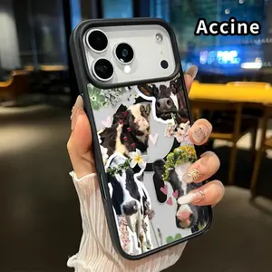 Magnetic Phone Case for iphone 17 Pro Max 16 Plus 15 14 13 12 11 XR Air E Cow Floral Bliss Acrylic Back Matte TPU Edges Full Body Coverage Ultra Slim Back Cover Gift for Boy