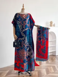 Women's Floral Print Long Dress & Scarf Set, Boho Casual Shawl Dress & Scarf Matching Set for Beach Vacation Holiday, Ladies Clothes for All Seasons