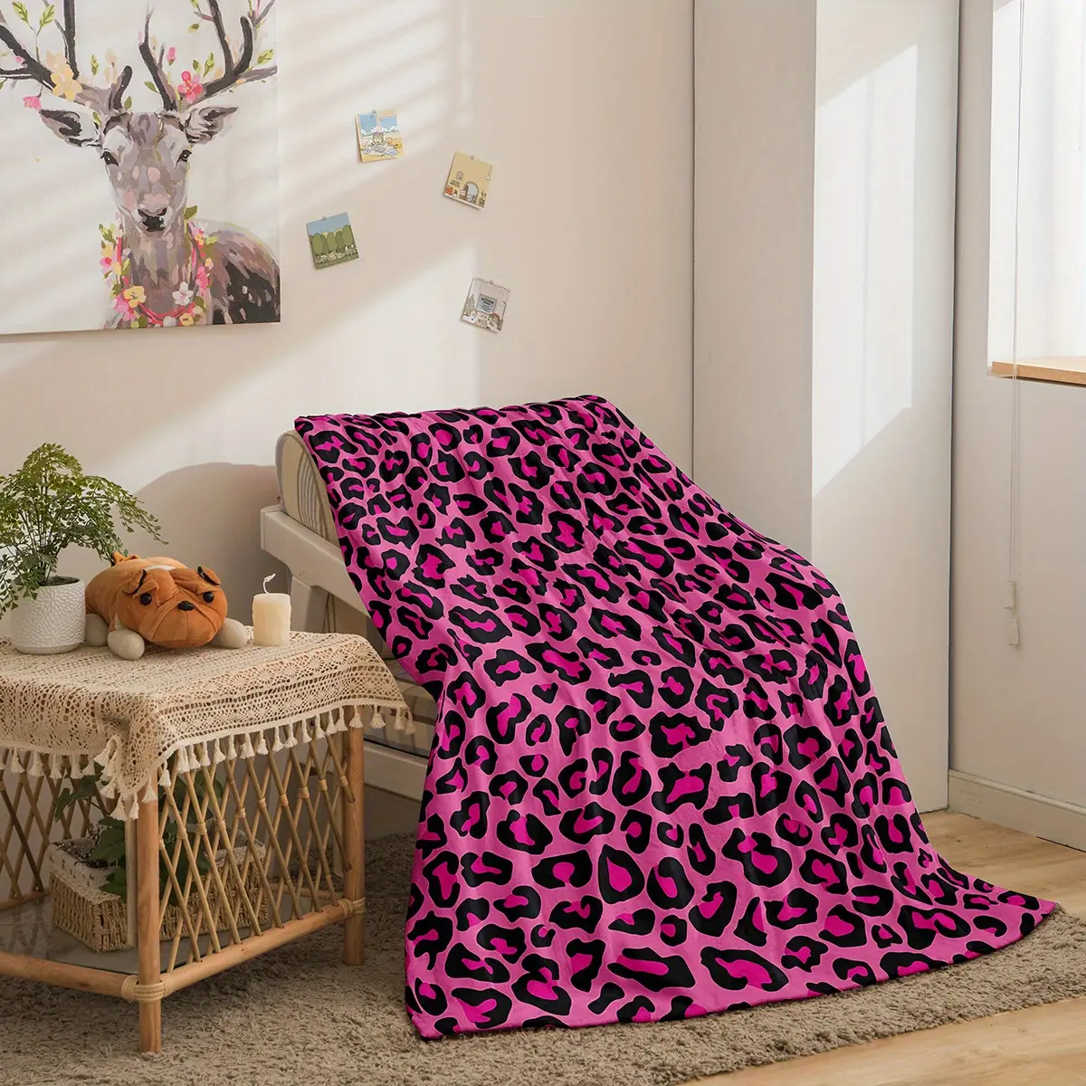 Cozy Flannel Fleece Leopard Print Blanket - Breathable Lightweight Polyester Fibers, Digital Printing, Tear-Resistant, Suitable for Bed, Sofa - 1 Piece