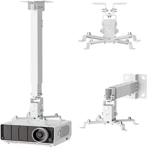 Projector Ceiling or Wall Mount, Universal Height Adjustable Mount Holder with Extension Pole for LCD/DLP Projectors, Hold up to 44lbs (PM-003-W), White