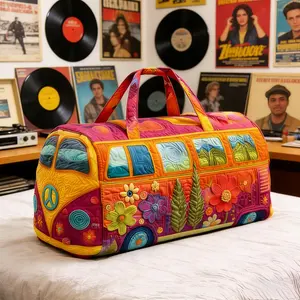 (Unlined pocket) 18 inch*9 inch*9 inch  Women's Hippie Bus Travel Bag, 18"x9"x9" Floral Quilted Boho Cotton Weekender Tote Bag, Large Capacity Boho Handbag, Perfect for Vacation & Daily Use