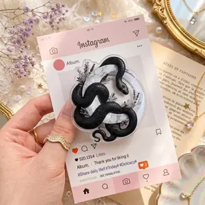 Witchy Black Snake Phone Grip, Celestial Marble Crescent Moon Phone Stand, Gothic Acrylic Serpent Holder for Ereader Tablet, Dark Aesthetic Accessory