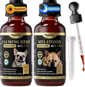 Dog Calming & Melatonin Drops, Day & Night Calm Support Set, Anxiety & Stress Support Calming Treat, Enhance Calmness & Sleep for Separation, Travel, Fireworks & Thunder, Bacon Flavor, 2 FL.Oz
