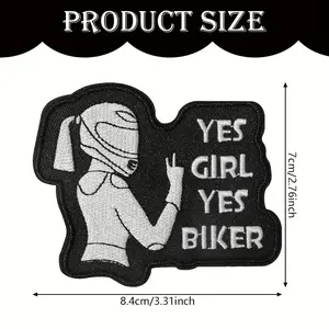 Embroidered Iron-On Patch, "Yes Girl Yes Biker" Motorcycle Girl Patch, 3Pcs, Easy for Heat Press or Sew-On Applications, Suitable for Clothes, Backpacks, Hats, Jackets, Diy Decorative Designer Patches Gifts