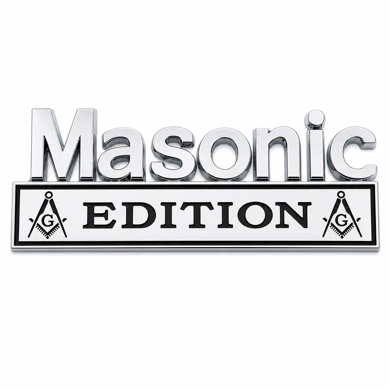 Masonic Edition 3D Black-and-White Letter Chrome Tone Metal Car Emblem Badge - BPA-Free Zinc Alloy Adhesive Decoration, Universal Fit Auto Fashion Decal for Truck/SUV Tailgate, Fender