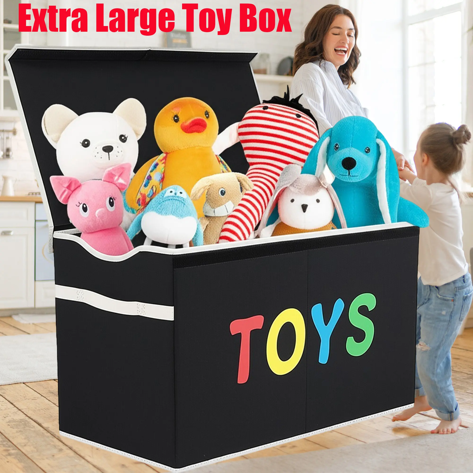 Nursery Toy Storage Chest with Lid - Extra Large Collapsible Toy Box for Kids Room - Sturdy Storage Bins for Toys, Blankets and Clothes Durable Cardboard Box Organiser Laundry