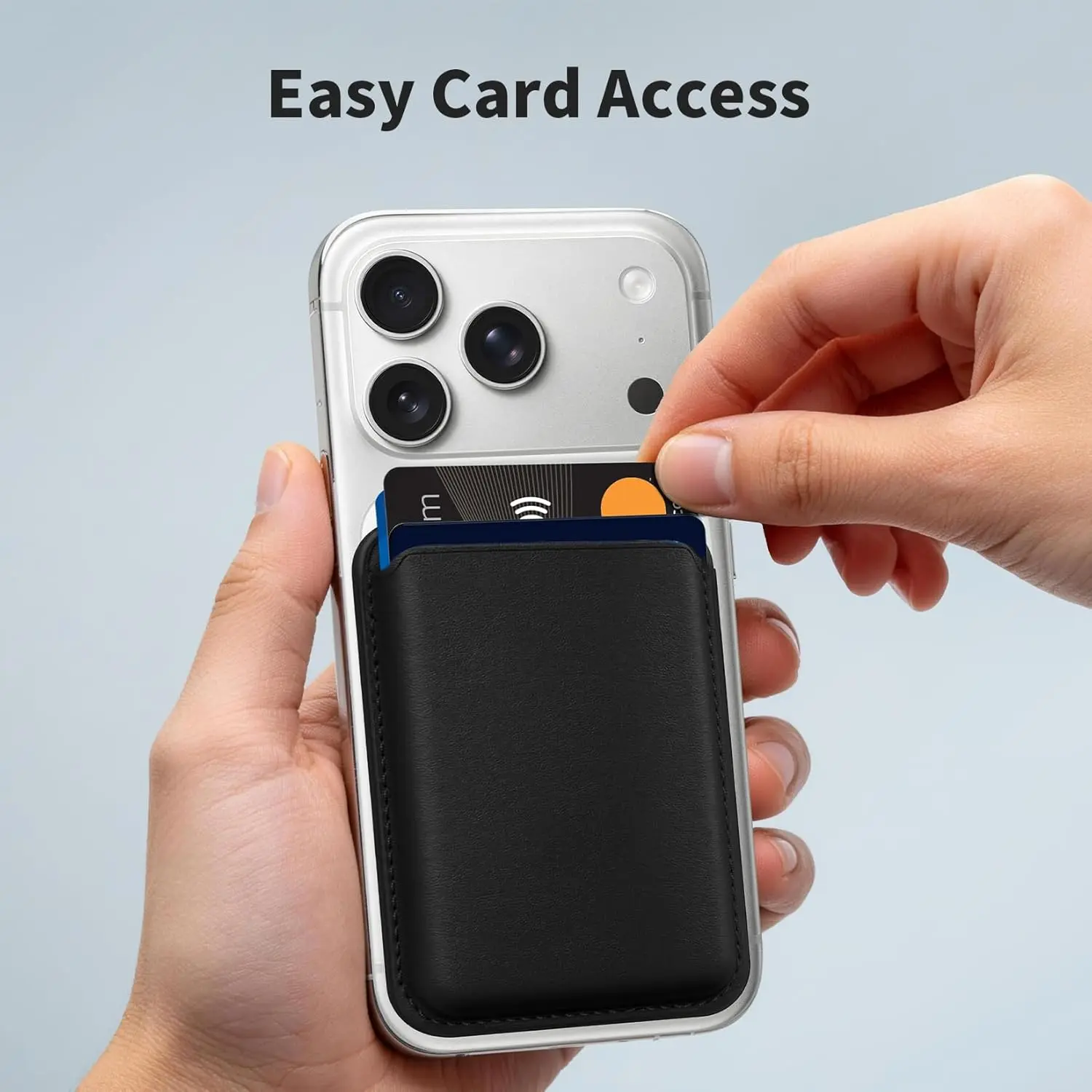 Stronger Magnetic RFID Leather Mag-Safe Card Holder for iPhone 16 Series, Mag-Safe Accessories Stick on Series of iPhone 17/16/15/14/13/12 and Pro/Promax, Black