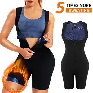 Women Sauna Suit Sweat Vest Waist Trainer 3 in 1 Shapewear Workout Full Body Shaper with Zipper Bodysuit