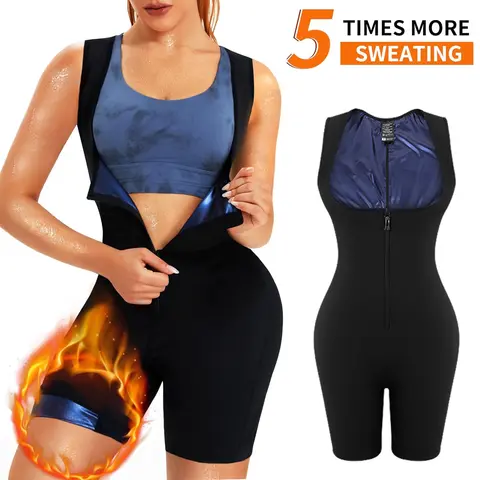 Women's 3-in-1 Zippered Front Sauna Suit Bodysuit Shapewear - Stretchy Waist Trainer with Mesh Fabric, Lightweight, Breathable, Soft, Body Contouring, Odor-Free for Gym, Work, Running