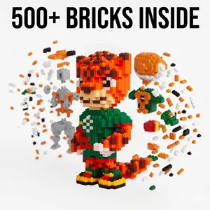 Mental Reset Relaxing Micro Bricks Set, Classic Green Red Sports Tiger Mascot Figure, Offline Fun DIY Craft, Premium ABS Collectible Ornament Ideal For Fan Collection & Stress Relief