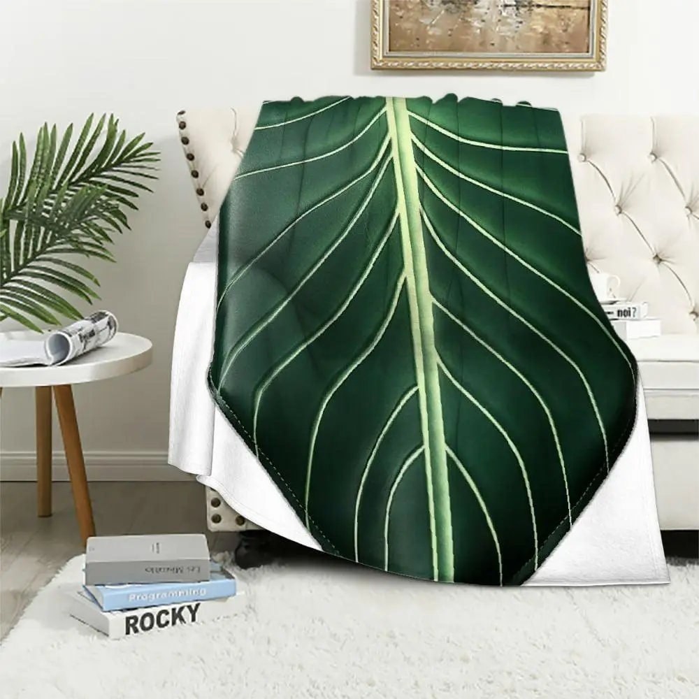 Large Leaf Blanket, Leaf Blanket Throw Plush Plant Blankets Large Lush Green Leaf Design Accent for Plant Lovers, Great Gifts for Green Thumb