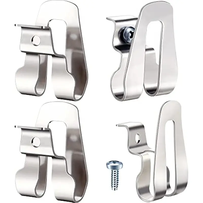 4-Piece Stainless Steel Drill Belt Hooks Set with Installation Screws, Ideal for Cordless Drills and Impact Drivers, Electric Tool Belt Hooks