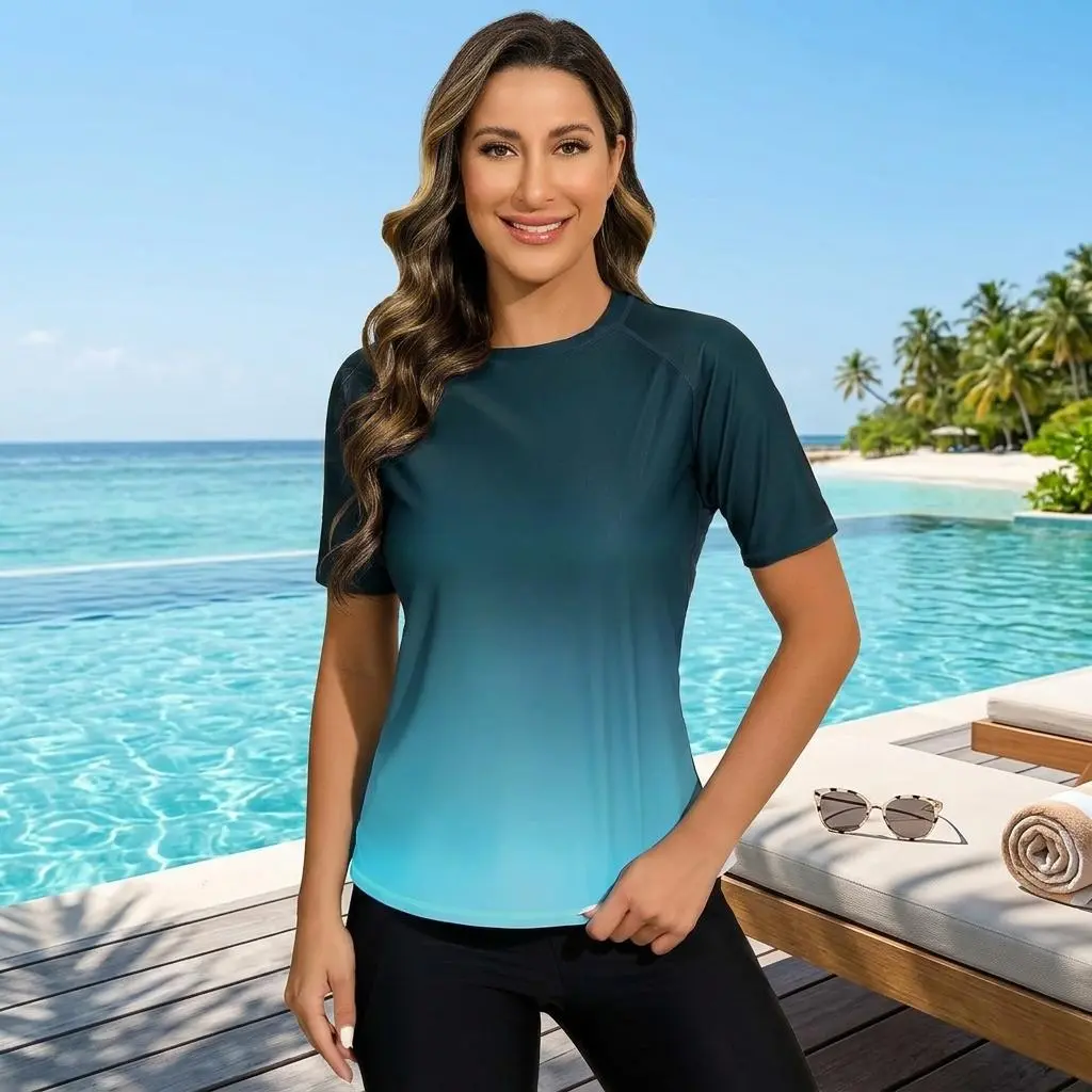 Women's Short Sleeve Swim Shirt Rash Guard Swimsuit Top - UPF50+ Sun Protection Bathing Suit for Beach Pool Surfing Water Sports Quick Dry Comfortable Fit Women's Short Sleeve Swim Shirt Rash Guard Swimsuit Top - UPF50+ Sun Protection Bathing Suit for Beach Pool Surfing Water Sports Quick Dry Comfortable Fit