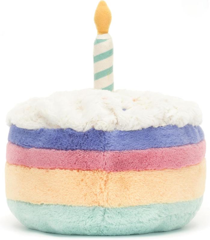JellyCat Cute Birthday Cake Plush Toy with Candle – Soft Rainbow Stuffed Cake Pillow Gift