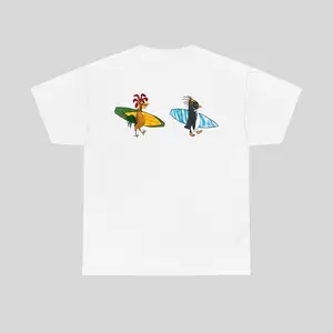 Cody Maverick & Chicken Joe Surf’s Up T-Shirt with Back Print – Funny Cartoon Surf Duo Graphic Tee, Summer Beach Vibe Shirt, Trendy Unisex Shirt for Men and Women