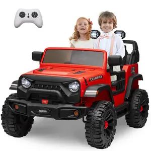 2 Seater Ride On Jeep Car,24V/7AH Kids Battery Powered Vehicles w/Parent Remote Control, 2x200W Powerful Motor,Safty Balt,LED Light,Jeep 4 Power Wheels As Gift for Girls and Boys,Red