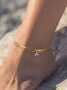Women's Evil Eye Anklet Set, Stainless Steel Blade Chain Design, Summer Vacation Style Jewelry Accessory, Elegant Ladies Footwear Decor