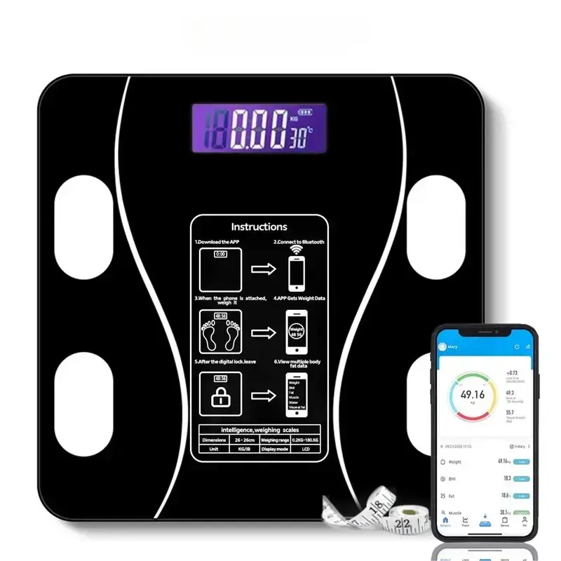 Sumimervibes,Smart Scale for Body Weight, BMI Weighing Body Fat Scale with Smartphone App, Accurate Body Composition Scale, Body Age Check, Compact Size, 400lb, Healthcare, Gym, Diet, Sports Smartscale, Weighing Scale, Body Composition Monitor