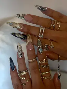 Metallic Chrome Press On Nails/Handmade Gel Nails In Long Stiletto/Glue On Nails/False Nails/Birthday Holiday Autumn Nails/Gift for Her