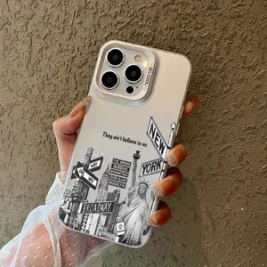 Phone Case - Aesthetic Phone Case Featuring a Collage of Stickers from Iconic NYC Buildings, Designed for Iphone 16, 11, 15, 14, 13, And 12 Pro Max Plus. Perfect Birthday Gift for Both Men And Women