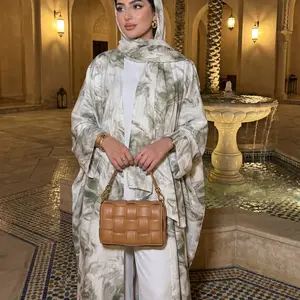 CL68 Ink Printed Holiday Style Robe Cardigan With Hijab Set, New Summer Dress, Artistic Bat Sleeve Fashion Design, Party Holiday Outing Wear Outerwear,Fashionweek Tunic Plus Size