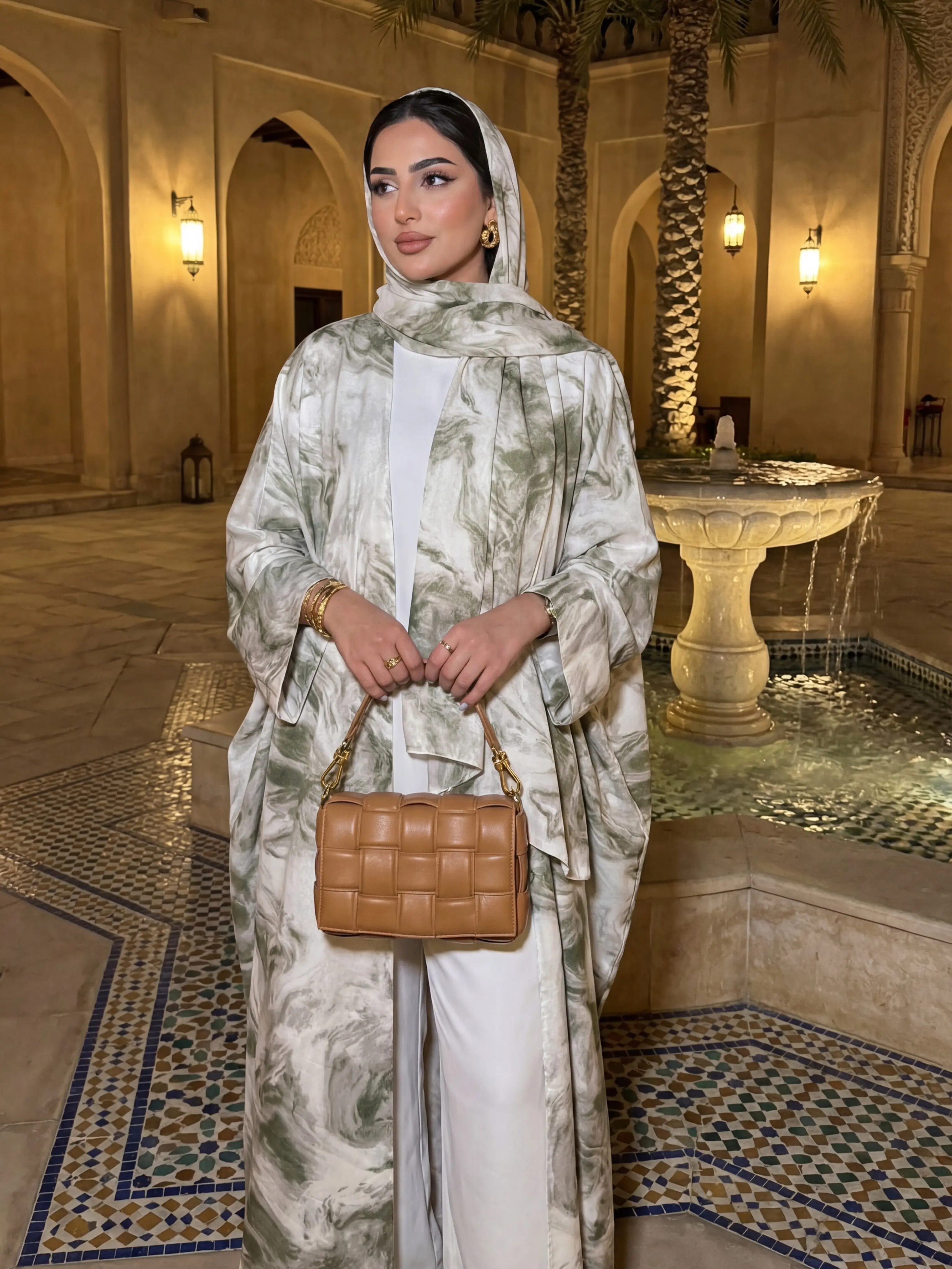 CL68 Ink Printed Holiday Style Robe Cardigan With Hijab Set, New Summer Dress, Artistic Bat Sleeve Fashion Design, Party Holiday Outing Wear Outerwear,Fashionweek Tunic Plus Size