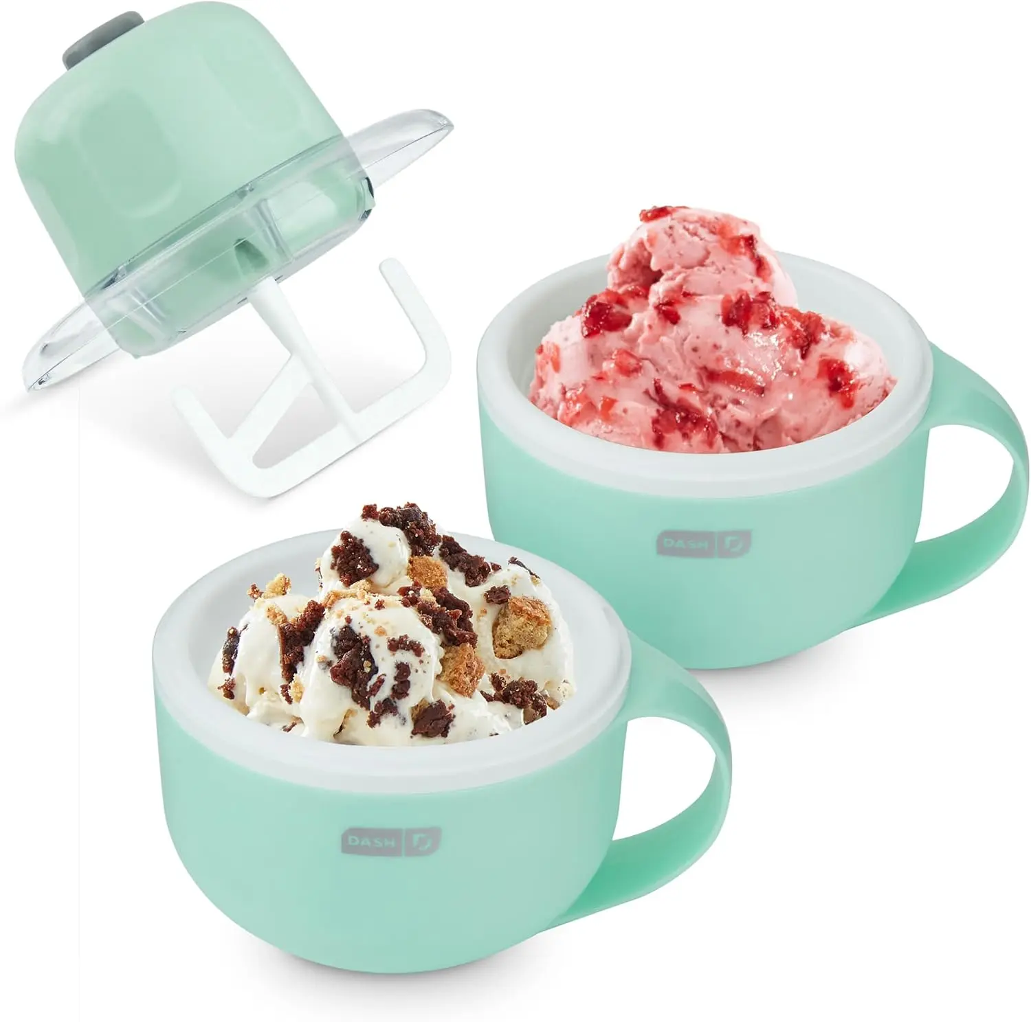 Electric Soft Serve Ice Cream Maker Bundle with 2 Half Pint Freezer Mugs Portable Single Serve Countertop Frozen Treat Machine Homemade Dessert Maker Ingredient Chute Double Wall Chilled Bowls Compact Frozen Yogurt Sorbet Maker Aqua