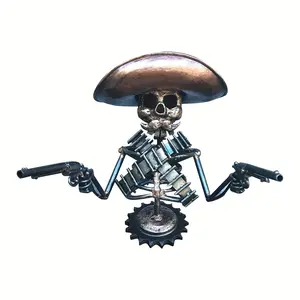 Handmade Plastic Resin Gunslinger Cowboy Skull Motif Hood Ornament Sculpture, Matt Home Decor Statue Figurine