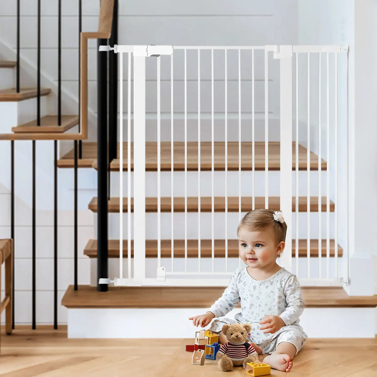 Extra-Tall Baby Safety Gate, 42-Inch Metal Pressure Mount Gate for Toddlers, Fits Doorways 29.5"-40", Features Auto-Close and Dual Locks, Baby-Proof Gates & Gate Extensions, Child Safe Gates & Gate Extensions