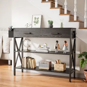 Gizoon 39" Entryway Table with 2 Drawers and 3 Tier Storage Shelves Industrial Narrow Long Sofa Table Farmhouse Style Console Table for Living Room Hallway Couch Small Spaces