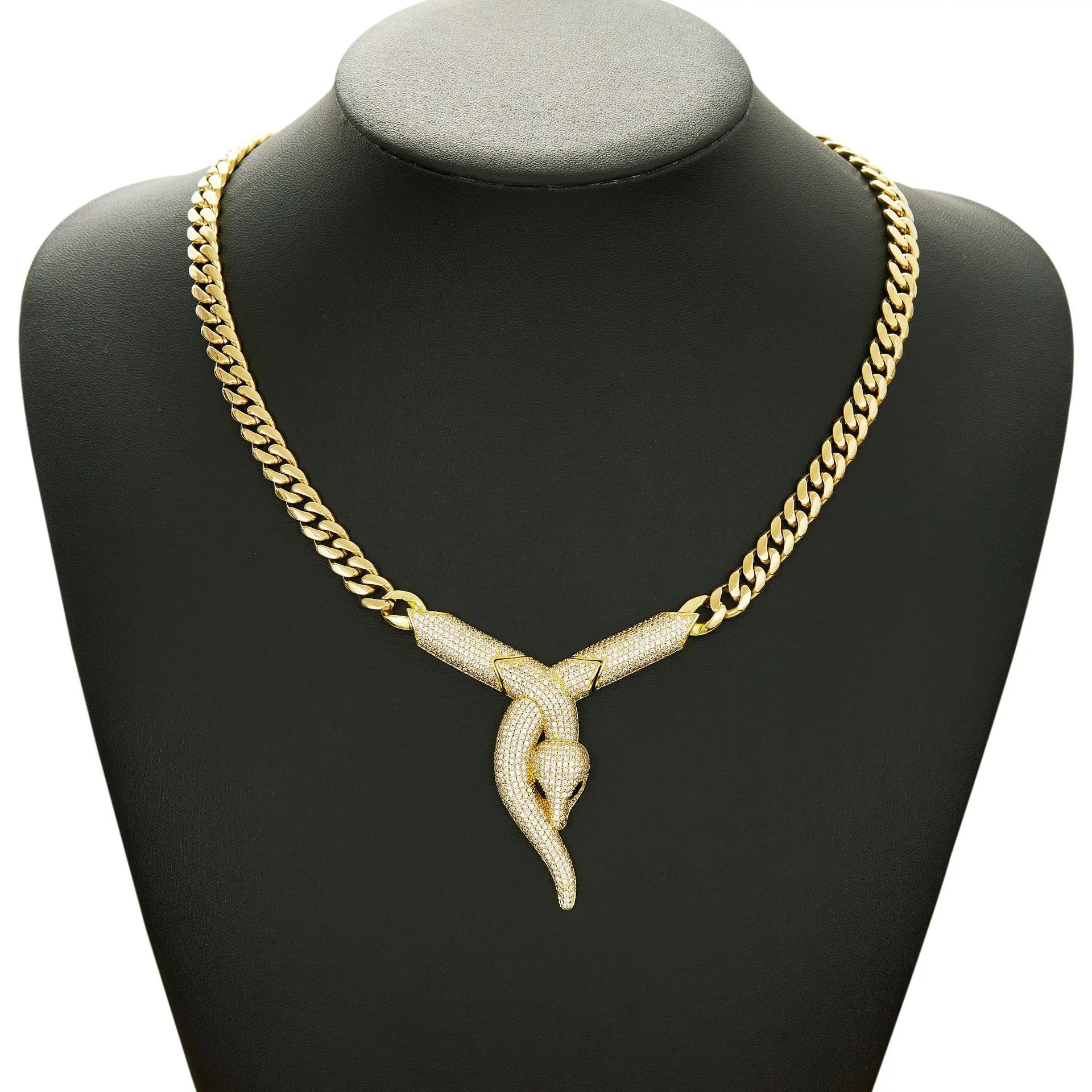 Snake Pendant Necklace 14K Gold Plated Coiled Serpent Design with Cubic Zirconia Adjustable Chain Medusa Jewelry for Women Men Cool Wedding High Jewelry Party for Women Teen Friends Versatile Style Colorfast