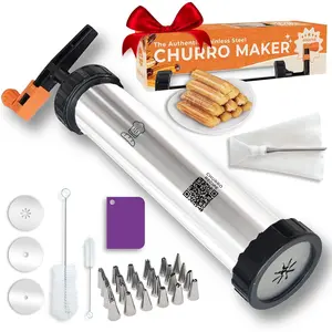 Churro Maker Kit with Booster- Handle. Churrera, Piping Bag Churro-Filler. Easy QR-Recipe to Prepare and Fill Your Own Churros at  - Cookie Churro Maker. (S. Steel.)