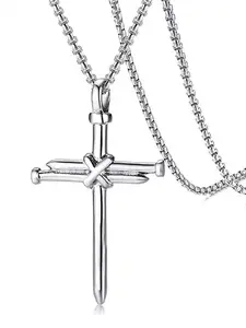 Men's Street Style Chain Necklace with Gothic Cross Design Pendant, 1 piece/2 pcs Casual Trendy Pendant Necklace