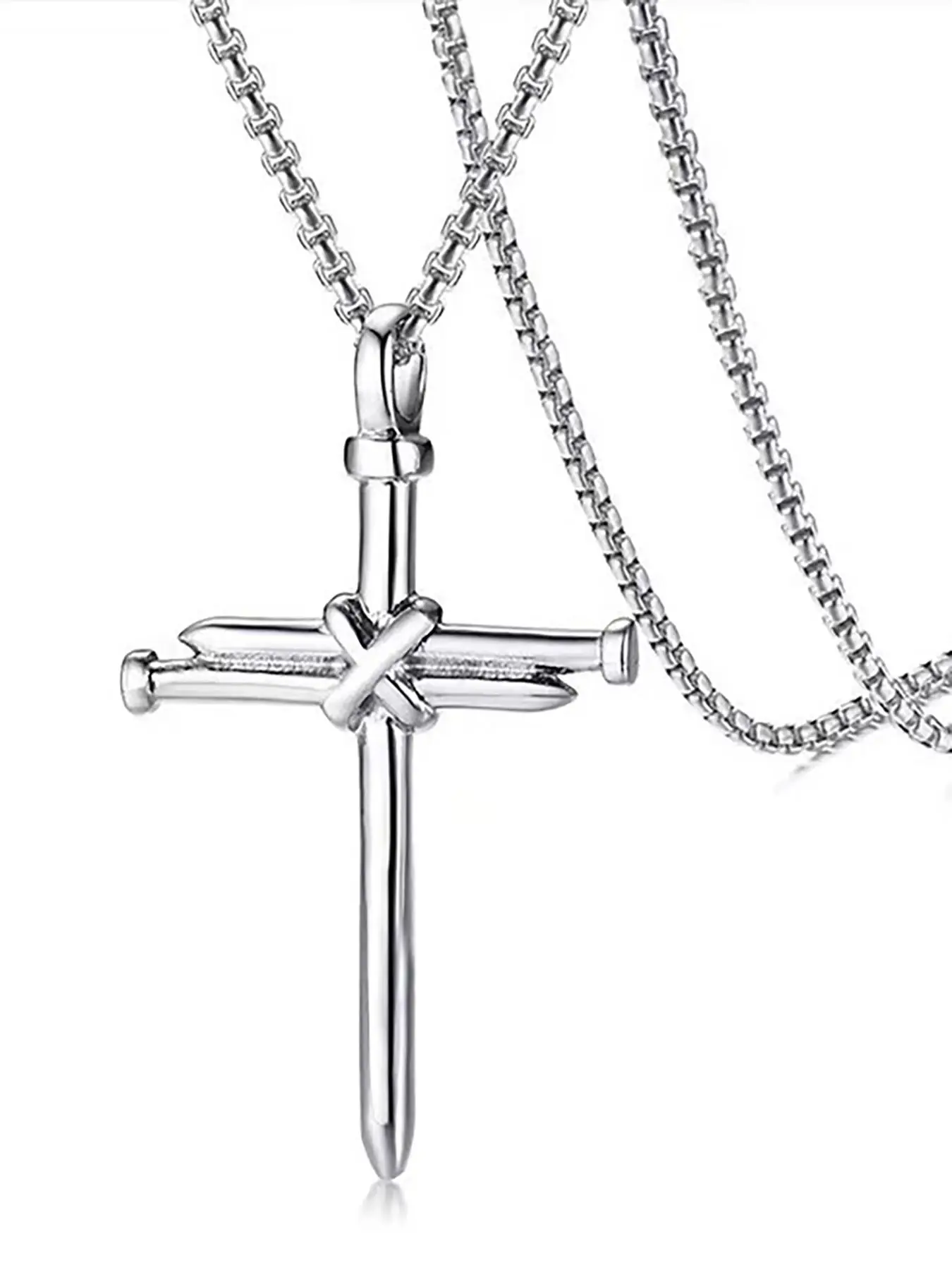 Men's Street Style Chain Necklace with Cross Design Pendant, 1 piece/2 pcs Casual Trendy Pendant Necklace
