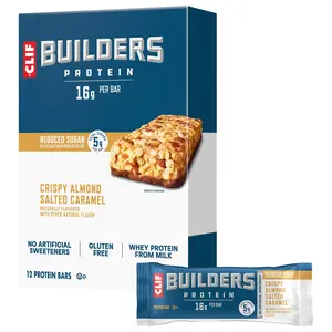 CLIF BUILDERS Protein Bars - Crispy Almond Salted Caramel - Reduced Sugar - Gluten Free (12 Pack)