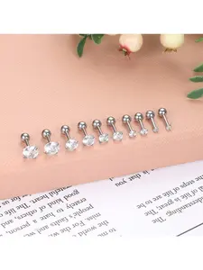 5 Pairs Stainless Steel CZ Earring Cartilage Helix Stud Piercing Round Cubic Zirconia Screwback Earring for Women Men Barbell Flat Back Earring