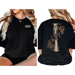 Women's "During the Growth Process" Floral Pattern Double-Sided Print Cotton T-Shirt, 100% Pure Fabric Garment, Soft, Streetwear, Simple, Unisex Classic Fit, Round-Neck Short-Sleeve, Everyday Summer Casual Top