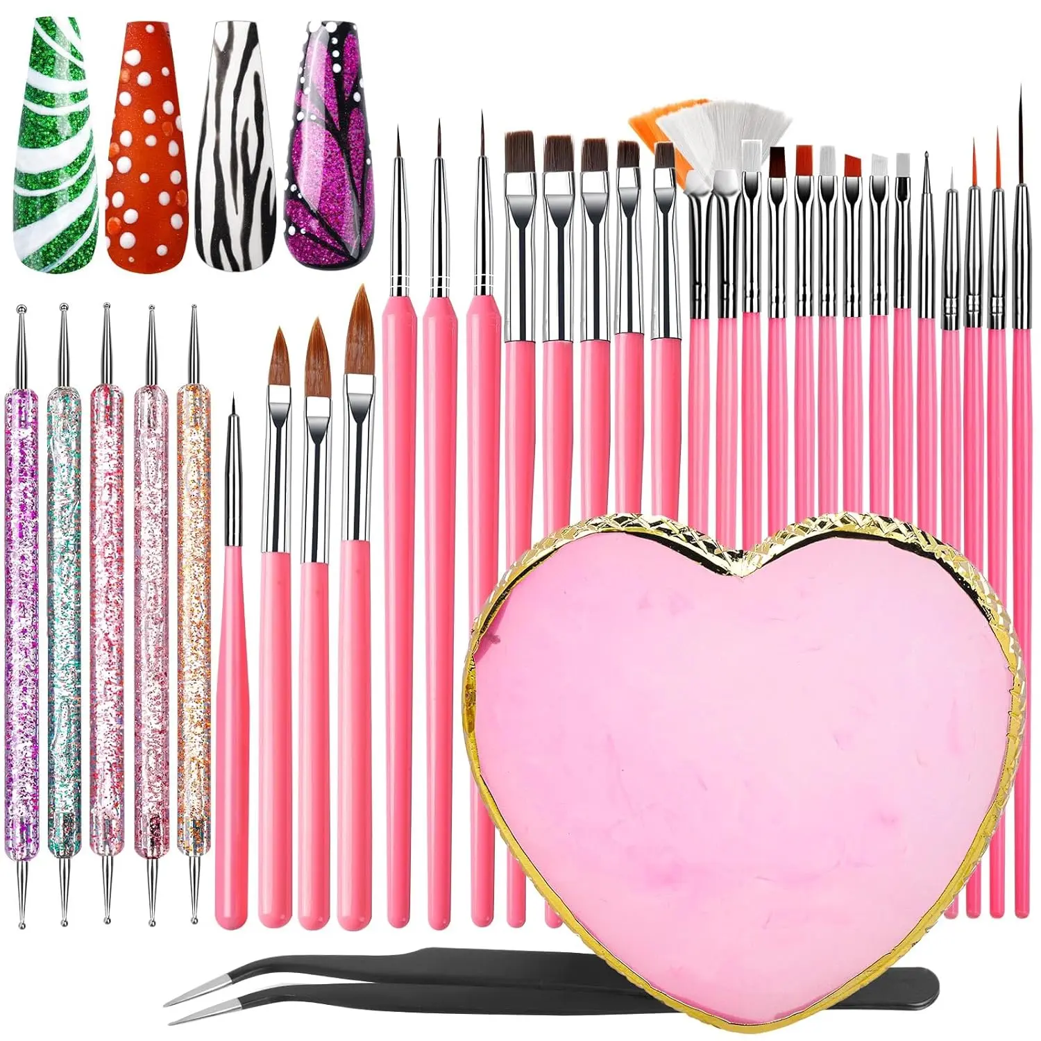 33pcs Nail Art Tools, Nail Design Tools, Nail Art Brushes, 31pcs Nail Brushes For Nail Art, Nail Brushes, Nail Dotting Tool, Nail Art Brush For Nail Design, Nail Brush Set, Nail Art Palette