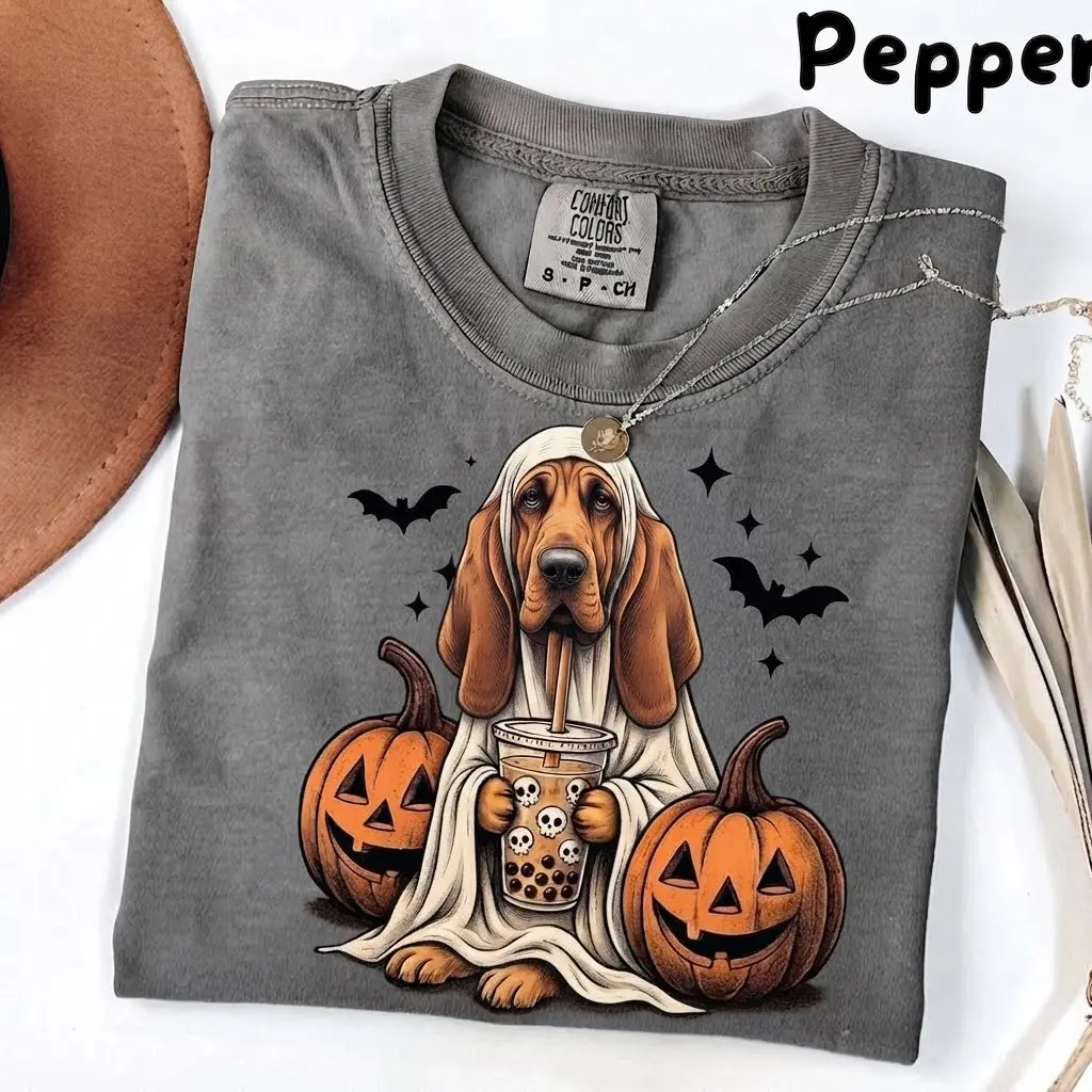 Comfort Colors Bloodhound Halloween Ghost Shirt - Cute Dog Pumpkin Tee