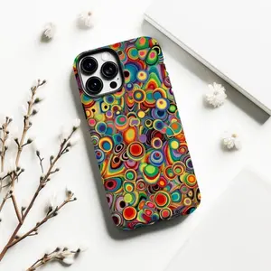 Abstract Whimsical Rainbow Circle Phone Case, 70s Retro Y2K Aesthetic, Trippy Vibrant Pattern,Suitable for IPhone17 11 12 13 14 15 16 Pro Max Air Plus